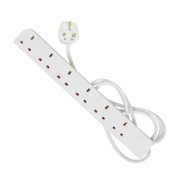 Mercury 6 Gang UK Mains Extension Lead, 2 Metre, White, 13A