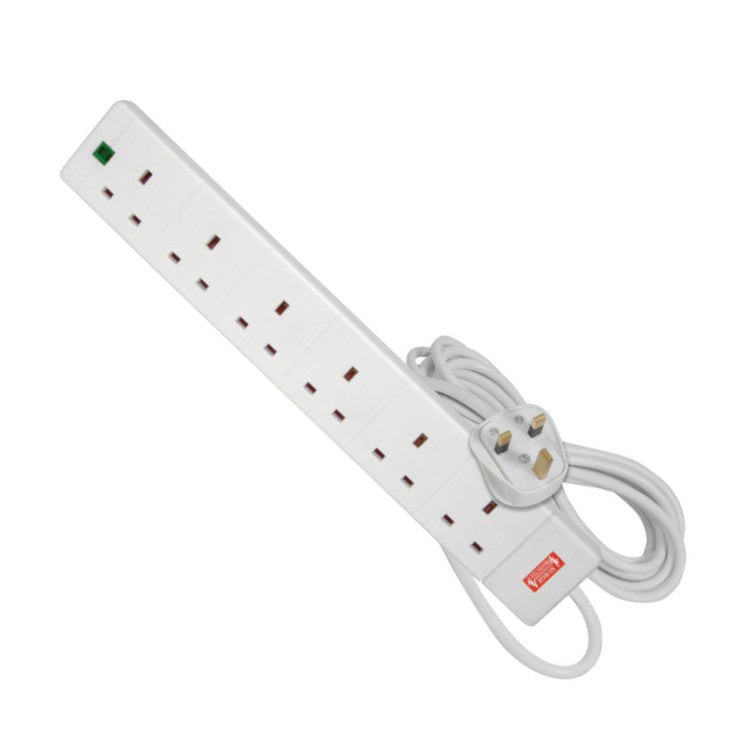 Mercury 6 Gang UK Mains Extension Lead with Surge Protection, 2 Metre