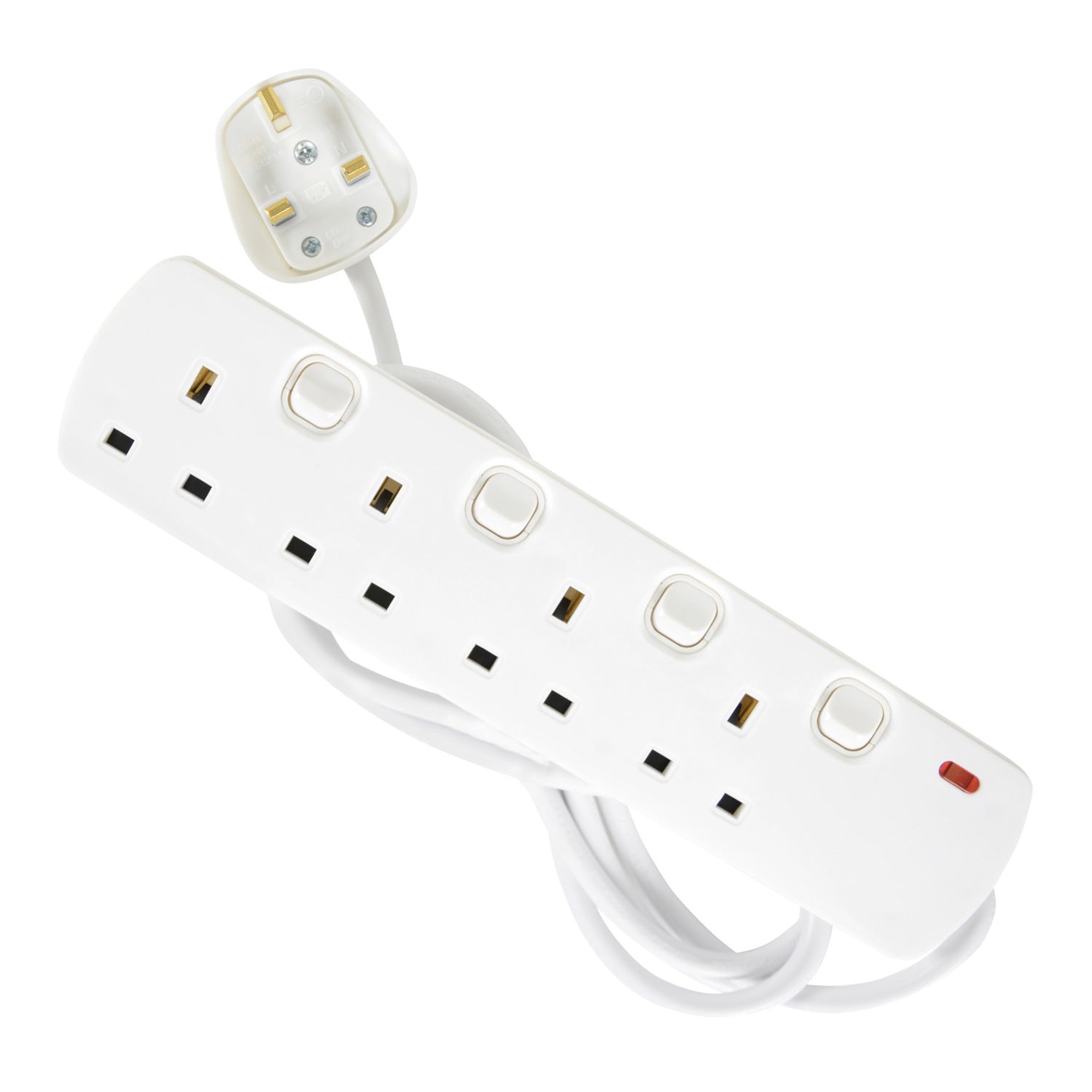 Mercury 4 Gang Switched 13A UK Mains Extension Lead 2 Metre White